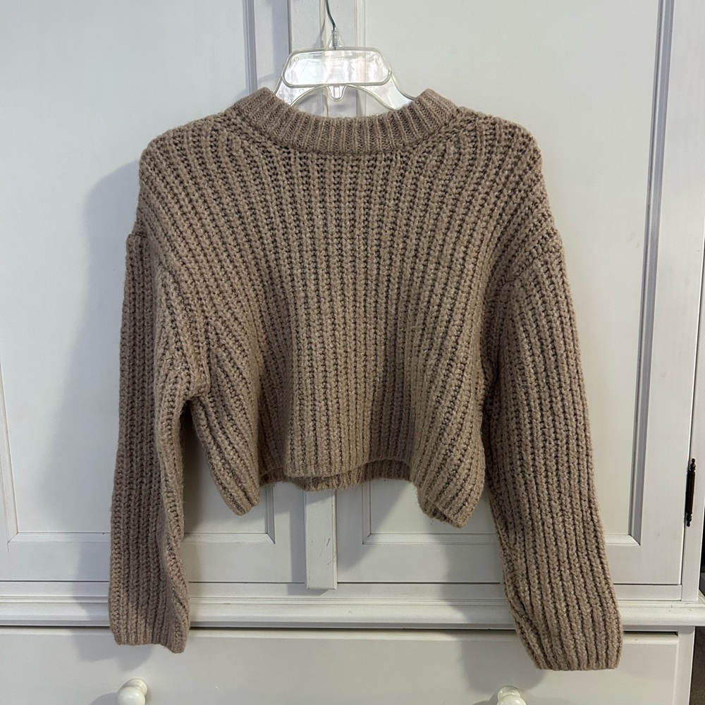 Garage Taupe Knit Cropped Turtleneck Sweater